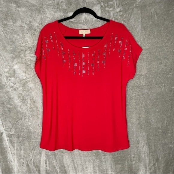 Diana Belle Red Short Sleeve Blouse with Beading Size XL NWT - Picture 2 of 7